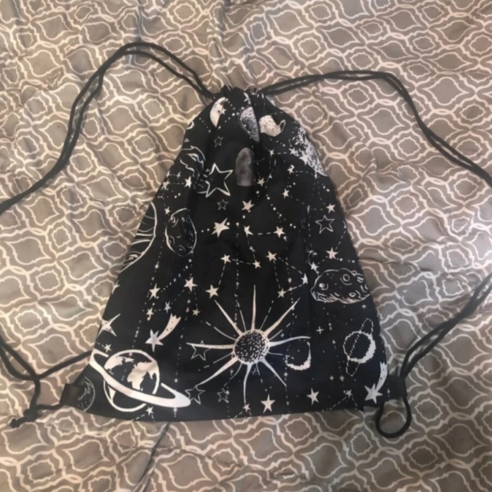 New Celestial Handmade Black White Drawstring Backpack Cinch Bag Water Resistant - Picture 11 of 12